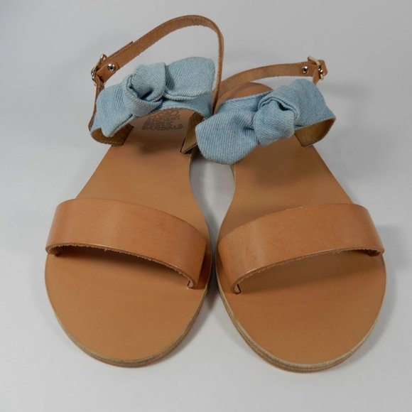 ANCIENT GREEK SANDALS Clio Slingback Size 40 9 Blue Denim Bow Tan Leather NEW - Picture 8 of 14